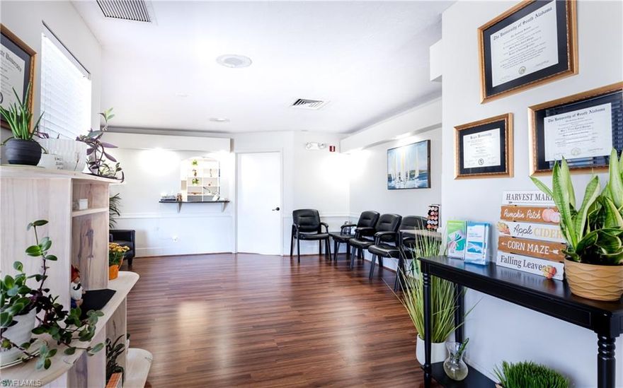 Kenwood Park Business and Professional Village. The complex is set back from the main road with plenty of parking, creating a calm and quiet atmosphere with no distractions, yet it is easily accessible to College Blvd., US 41, Cape Coral & SW FL International Airport. The space as a reception area, offices, a breakroom, and a handicap bathroom. The space can be converted to other medical or office space. Items in photos will be removed.