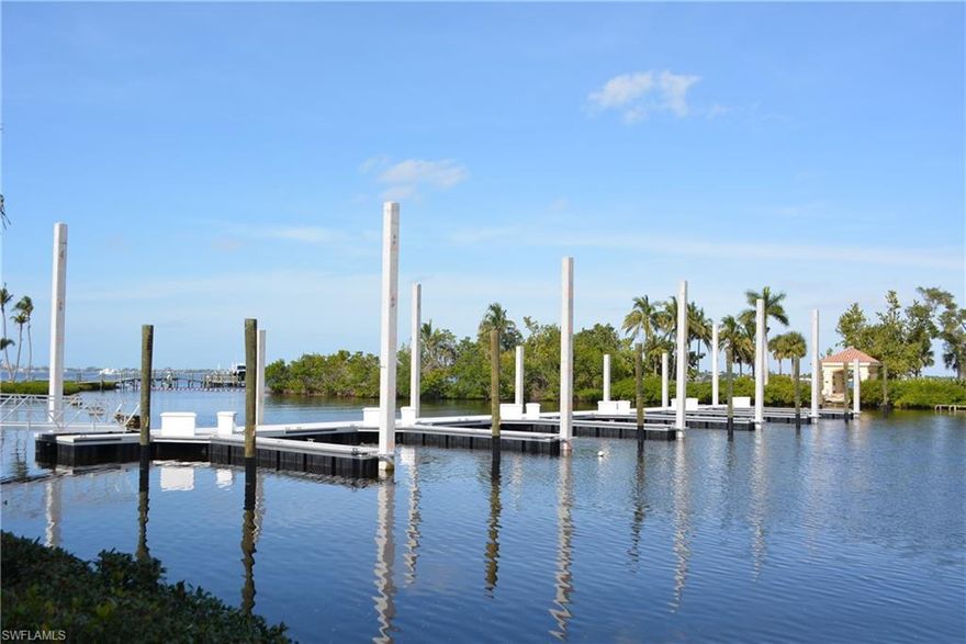 38' A-3 will accommodate a boat up to 40'10" with approved variance, maximum beam is 14'5"'. A Dock is one of the new 'Golden' Aluminum Docks, occupancy should be around the end of January 2024. A Dock is conveniently located near the Waterside Grille, the Country Club and Fitness Center (Country Club Membership required), Condo Assoc fee $438 a month and includes use of the Marina Center. $150 appl fee once, non-residents pay $286 annually to the Master Association for community access. Aluminum or Concrete floating docks with electricity. The marina has a pump out near each slip, a fuel dock with gas and diesel, laundry, showers and full-time staff 7 days a week. Most of the stated beam width has been measured by marina staff but some of the beam widths have not been measured so the developer numbers are stated. The Gulf Harbour Marina is actually on the Intracoastal Waterway about 5 miles to the Gulf of Mexico.