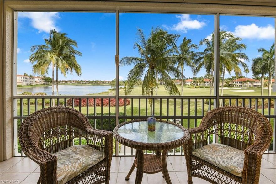 Buyer paid $50,000 for furniture. Beautiful Turn-key Furnished Bellavista Center Treviso Model. Panoramic Lake and Golf Course Views. Bright Open Kitchen with newer Stainless Jennair Appliances, Granite Counters and Wrap-around Breakfast Bar. Dining area has Custom Built-in Cabinetry. Diagonal Tile Living Areas with Professionally Sealed Grout. Lanai is Tiled and has Transparent Electric Storm Screens + remaining Windows have Impact Film. Both Bathrooms updated with Granite Counters and Frameless Shower Enclosures with Tile Surrounds. Big Den with New Carpet and French Doors, Big 2 Car Garage and Much More, see attached "Additional Features"