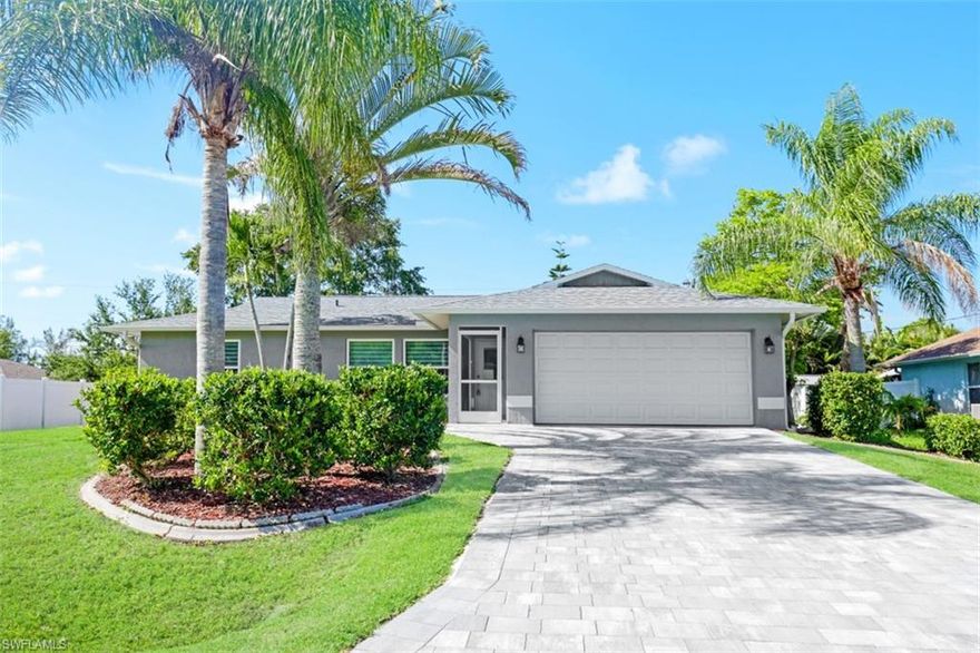 Located in a well-established neighborhood in SW Cape Coral, this beautiful home is move-in ready and is awaiting its new owner. This home was completely remodeled and updated in 2020 & 2021, to include a New Roof, New A/c, New Water Heater, New Electric, Completely Re-plumbed, New Impact Resistant Windows & Doors, New Kitchen & Baths, New Wood Plank Tile Flooring, New Brick Paver Drive, New Granite & Quartz Countertops, New Flooring, New Lighting & Fans, New Custom Window Coverings, New Custom Closets, and so much more!! The floor plan features an Open Great Room Concept, 3 Bedrooms, 2 Full Baths, and a MASSIVE 14 FT. X 44 FT. Covered Lanai. The back yard is spacious, with plenty of room to add a pool. There is even a freestanding storage shed as an added bonus. The southern rear exposure is ideal for maximum sunlight year round. Neighbors on each side have fenced in yards, making it easy to connect a new privacy fence across the back of the yard. City Water & Sewer are already in place! NO FLOOD INSURANCE REQUIRED as this home is not in a special flood zone. Don’t let this one slip away! Secure your “Piece of Paradise” today!
