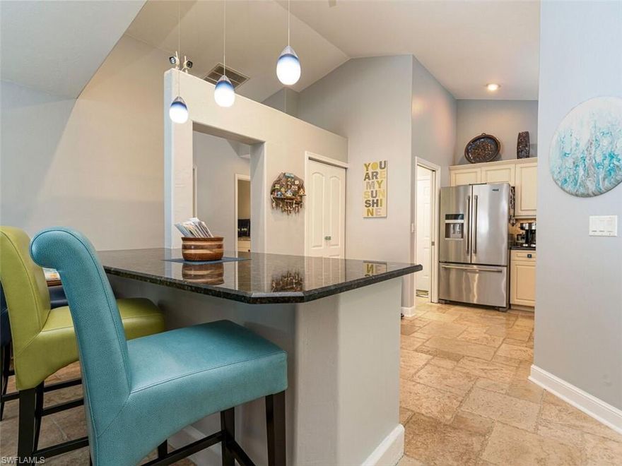 Charming Longshore Lake Home in Naples! Discover this delightful gem in the highly sought-after Longshore Lake community in Naples, Florida. This cozy home offers a perfect blend of comfort and convenience, situated in a neighborhood renowned for its exceptional amenities and prime location. This charming home boasts 3 bedrooms and 2 bathrooms, providing a comfortable living space that's perfect for families or anyone seeking a tranquil retreat in a top-tier neighborhood. The home features a three-year-old roof, ensuring durability and peace of mind.  Elegant granite countertops, combining durability with style. These upgrades ensure a hassle-free living experience, allowing you to focus on enjoying your beautiful surroundings. Enjoy your own private pool and relaxing spa, complete with an expansive screened lanai that offers a seamless indoor-outdoor living experience, allowing you to enjoy the beautiful Florida weather year-round. NEWLY PAINTED POOL DECK AND LANAI AREA!! In addition a privacy wall that ensures seclusion and tranquility. It's the perfect spot for relaxing, entertaining, or simply soaking up the Florida sun. With its southwest exposure, this home offers breathtaking sunset views. Enjoy picturesque evenings as the sun sets over the horizon, creating a serene and tranquil ambiance.  Longshore Lake boasts low HOA fees and a wealth of amenities for residents to enjoy. The clubhouse serves as a central hub for social activities and gatherings, while the community pool and on-site restaurant/bar offer convenient options for relaxation and dining. The 88-acre lake is perfect for kayaking and fishing enthusiasts, providing endless opportunities for outdoor recreation. Tennis lovers will appreciate the multiple tennis courts with an on-site professional, offering top-notch facilities for players of all levels. The community also features a state-of-the-art fitness center, ensuring you can maintain an active and healthy lifestyle. Community comes with a guarded gatehouse providing peace of mind for you and your loved ones. Situated in a great location, this home offers easy access to shopping, dining, and entertainment options. Additionally, it's located in a top school district, making it an ideal choice for families. Don't miss the opportunity to make this property your own and experience the best of Florida living.