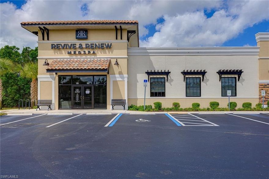 Coconut Trace Professional Center is a newly constructed, multi-tenant professional building ideally located in the heart of Estero, directly across from Coconut Point Mall with convenient access from U.S. Route 41 Florida via Bulb Lane or Vanderberg Way. The FDOT reports an average daily traffic count of 58,000 
Unit 1-2 offers a beautifully built-out medical office space totaling approximately 3,651± square feet and is available for sale. The thoughtfully designed layout features a spacious reception and waiting area, eight exam rooms equipped with plumbing, a large procedure room, a private physician’s office, an additional private office, a generous breakroom, three restrooms, as well as dedicated janitorial and supply closets.
This prime location is just 20 minutes from Southwest Florida International Airport, providing excellent accessibility for both staff and patients. High-end finishes are showcased throughout, making this an exceptional opportunity for medical or professional users seeking a turnkey space in one of Estero’s most desirable commercial corridors.