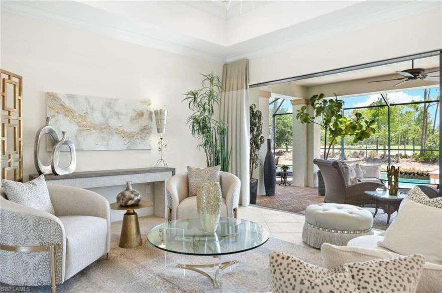 Gorgeous updated kitchen and stunning lake and golf course views! Marsala is a luxury golf course community located at The Ritz-Carlton Naples, Tiburon. This meticulously maintained property offers just under 4,000 square feet of luxurious living space. The gorgeous updated kitchen with gas cooktop, large wine refrigerator and an oversized quartzite waterfall island. The open floor plan flows seamlessly and blends modern design with inviting decor, creating a sophisticated yet welcoming atmosphere. This exceptional home features four spacious bedrooms, four full bathrooms, a den, and three-car garage. Enjoy the outdoor oasis with spacious pool, spa and summer kitchen, equipped with gas grill, sink, and refrigerator, ideal for hosting friends and family. In addition to the beautiful interior, this property features all newer AC units, pool equipment, tankless water heater, and the mini-split AC keeps the three car garage nice and cool. This lovely home represents the epitome of luxury living in one of Tiburon's most sought-after communities. GOLF MEMBERSHIPS are IMMEDAITELY AVAILABLE, but not required. Furniture is negotiable.Tiburon offers 36 holes of Greg Norman-designed championship golf, concierge services, restaurants, a fitness center, spa, tennis, and a private beach shuttle. Tiburon is just 3 miles from Vanderbilt Beach and 1.5 miles from the shops and restaurants at Mercato. Don’t miss the opportunity to make this exceptional home your own!