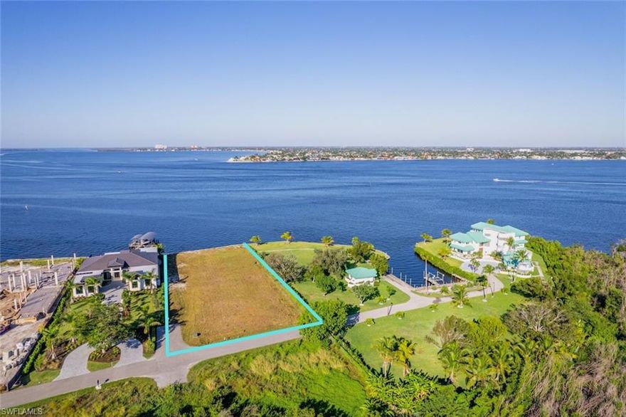 Discover unparalleled waterfront splendor with this exclusive property in SWFL's newest gated waterfront community, home to only four luxury residences. This is the largest and most desirable lot, offering year-round breathtaking sunsets, deep-water access with permitted dockage, and a new seawall – ideal for yachting enthusiasts. Spanning one acre with 127 feet of pristine water frontage, this cleared lot is construction-ready. It comes with plans by Stofft Cooney for an ultra-luxurious contemporary masterpiece, featuring lush landscape and serene garden areas within a beautifully gated entry. Additionally, offered together, opposite Lot 1 is an additional 1-acre of land to personally enjoy. This property offers not just a residence, but a lifestyle with stunning long water vistas, located minutes from beaches, fishing, shopping, and dining – the perfect embodiment of SWFL living