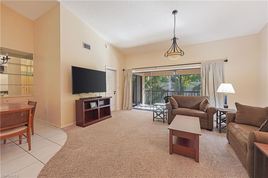 Just reduced and priced to sell.NO ASSESSMENTS, STRONG RESERVE FUNDS! Discover the Cumberland, a condo community ideally situated adjacent to Lakes Park. This well-kept second-floor unit boasts a new roof and fresh exterior paint as of 2022, along with a new A/C unit and water heater, ensuring it's ready for immediate move-in. The condo features two bedrooms and two bathrooms, offering a spacious feel with its high vaulted ceilings in the living area and an expansive lanai. The grounds are impeccably maintained, complete with a community pool, fishing pier, and convenient access to both the airport and beaches. Included utilities encompass water, sewer, lawn care, cable, and internet. Schedule your viewing today to experience this easy-care condominium.