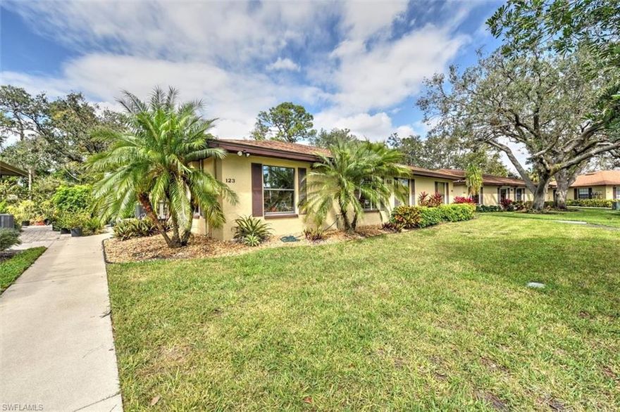 Enjoy the open concept floor plan in this bright and sunny one level Villa in the well-maintained complex of Forest Creek Villas!  This 55+ community unit offers two spacious bedrooms, ample closets, an island kitchen and an enclosed lanai with additional storage and creek side views!  You will enjoy the very private backyard on the brick patio for your reading pleasure. Forest Creek Villas offers a tropical paradise featuring expansive native foliage and flowering gardens, plus a heated pool with a pavilion style clubhouse. 

Located within walking distance to the historic downtown Bonita Springs offering Riverside Park activities such as art shows and concerts, the scenic Imperial River for kayaking and manatee watching, a new library, dog park and up and coming restaurant options!  Conveniently located to shopping, the airport, the beach and highways, you can't beat this location!

Not in a flood zone. New 2.5 ton air conditioner just installed!