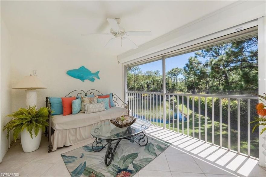 Experience serenity, privacy, and the best of Naples living in this beautifully maintained 2-bedroom, 2-bath condominium in the gated community of Falling Waters North Preserve. Bathed in natural light, this home features soaring cathedral ceilings that elevate the spacious, light-filled great room, split-bedroom layout, and an airy open-plan design tailored for comfort and style. Your interior is anchored by rich tile and wood flooring, an eat-in kitchen with a breakfast bar, and French doors that open to a shaded screened balcony—perfect for morning coffee or quiet reflection. Under-cabinet soft lighting adds a subtle designer touch to the space. Positioned on the second floor, outside, enjoy your private lanai overlooking lush preserves and a tranquil pond, offering one of the most peaceful views in the community. The detached one-car garage affords convenience and adds a layer of privacy not often found in condo living. Residents of Falling Waters North Preserve benefit from a beautifully landscaped, low-rise complex with gated security, community pool, walking paths, and proximity to all that North Naples has to offer. You’re just minutes from U.S. 41 for easy access to the area’s fine dining, shopping, beaches, and cultural amenities—while remaining tucked away in a serene enclave. This home uniquely blends resort-like tranquility with everyday lifestyle convenience—a refined condo with the warmth of a private retreat. 12 Leasing opportunities per year!