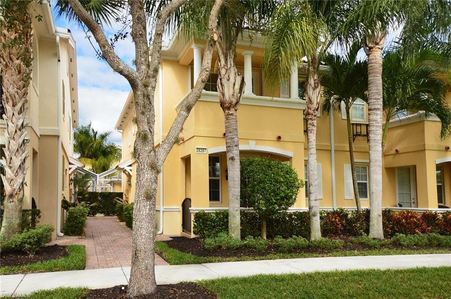 V.2418 This beautiful Cayman townhouse is turnkey furnished, just bring your toothbrush!!  A balcony and front porch that face south have a nice lake view.  This home has 3 bedroom with en suite baths and walk in "California" style closets. The entire first floor has 20" porcelain tile on the diagonal for easy cleaning.  Crown moulding highlights all first floor spaces. The kitchen has an uninterrupted backsplash with under cabinet lighting. The upstairs laundry room has a laundry sink, lots of cabinets for storage and even room for a drying rack. Custom draperies adorn the owner's bedroom. Central vac let's you take only a hose with you when cleaning.  The garage has attic pull down stairs that lead to floored storage above.  Villagewalk is a community of mostly lake front homes connected by a 22 miles of walkways and bridges leading to the famous town center amenity area. The town center has 2 pools, 8 lighted Har-Tru tennis courts, a hair salon, coffee shop, restaurant, post office, and a full time activities director. Home warranty for buyer.