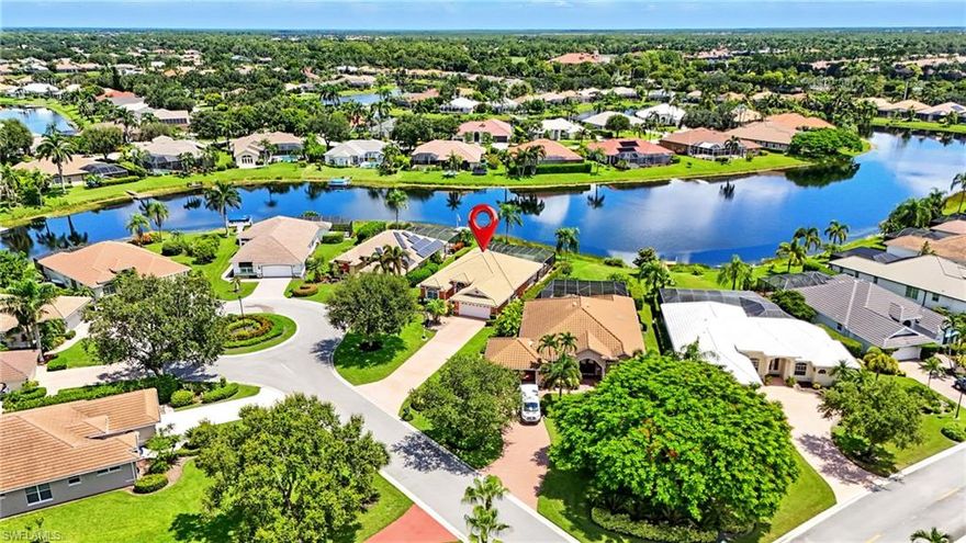 Set alongside the 7 miles of navigable shimmering waters of Longshore Lake on a quiet cul-de-sac, this light-filled 3-bed, 2.5-bath residence offers the best of open-concept living paired with resort-style amenities, opportunity to add a boat dock & low fees. Be sure you check out the lifestyle & community videos. Volume ceilings and plantation shutters enhance the airy interiors, while the thoughtfully designed floor plan includes a formal dining room, breakfast nook off the kitchen, and a spacious great room that flows seamlessly to the outdoors. The kitchen is appointed with stainless steel appliances, a breakfast bar, and ample cabinetry, making it as functional as it is stylish. Hurricane protection & no need for flood insurance is a great plus. The bedrooms are generously sized, with the primary suite offering private comfort and views of the lake. A convenient half-bath doubles as a pool bath, enhancing the home’s indoor–outdoor lifestyle. Step outside to the expansive screened lanai where a lagoon-style pool with a waterfall feature invites relaxation. Whether basking in the sun or unwinding in shaded lounge areas, the sparkling lake serves as a picturesque backdrop—and residents also have the option to add a private dock for boating and fishing right from their backyard. Life at Longshore Lake is as vibrant as it is serene. The Club at Longshore Lake serves as the community’s social hub, featuring fine and casual dining, a Tennis Center with nine Har-Tru courts, a well-stocked fitness Center, and a heated lakefront community pool. Additional amenities include a playground, 2.6-mile walking/jogging path, and endless opportunities for boating and fishing on the 88-acre lake from the comfort of your own dock. Every amenity, every view, every detail at Longshore Lake is designed to enrich the way you live.  Special bonus wildlife sightings are incredible .