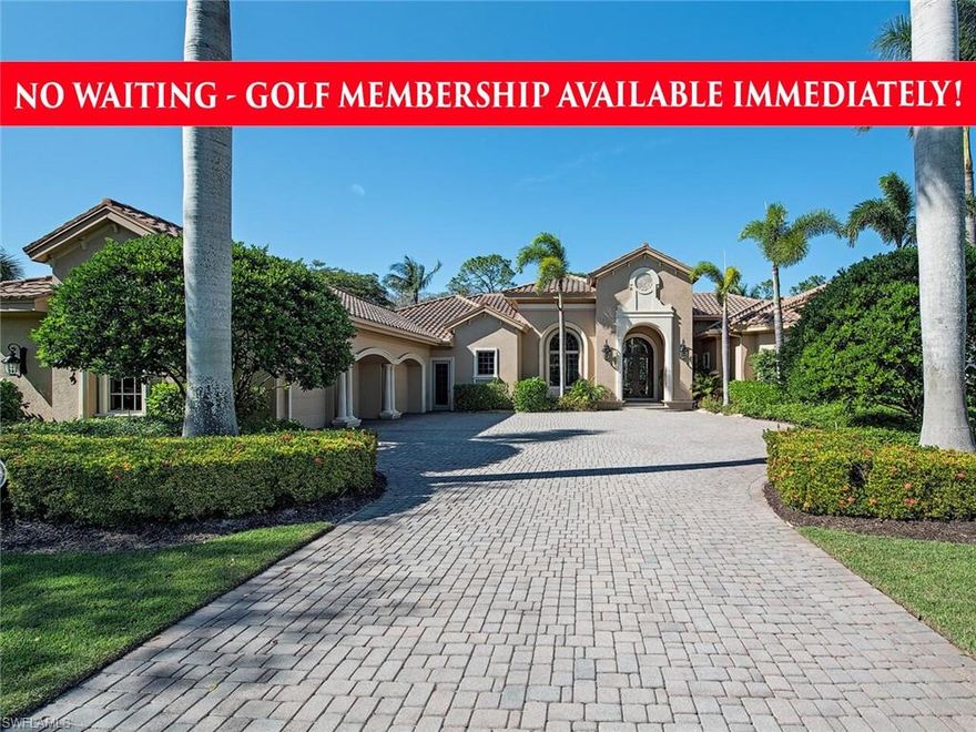 NO WAITING! FULL GOLF MEMBERSHIP AVAILABLE! A lovely stone paver drive & three car motor court welcome you to this grand estate in Verona. Soaring ceilings with coffer design & recessed lighting punctuate the luxurious formal living room with gas fireplace. Elegance abounds in the formal dining room with an adjacent wet bar, ideal for serving cocktails to dinner guests. The gourmet kitchen features rich wood cabinetry encapsulating upgraded appliances, gas cook top & a large center island and breakfast bar topped with pleasant granite. Casual dining can be enjoyed in the breakfast nook surrounded by seamless windows overlooking the tropical pool. Expansive stacking sliders allow outdoor living to blend effortlessly into the family room. Relax in the master suite with ornate ceilings & French doors leading to the screened lanai. The spa inspired master bath features his & her vanities, walk through shower and an expansive soaking tub. Wood floors adorn the handsome home office with rich wood built-ins. Dine al-fresco on the loggia, complete with summer kitchen & gas fireplace, or spend the day soaking up the Florida sun around the delightful pool & spa with rock waterfall feature.