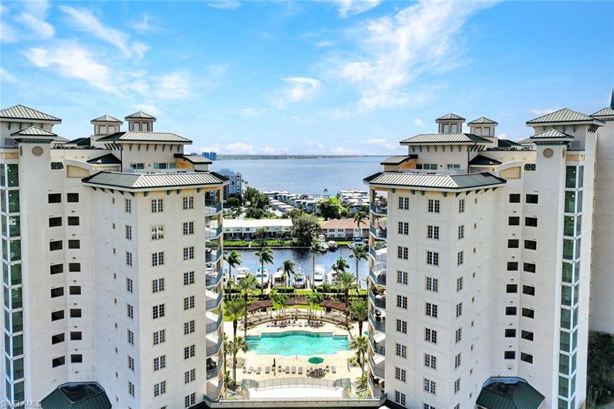 Fully furnished, turnkey and ready for you to make it your own. Decorator finishes abound in this popular split floorplan. Crown molding throughout accent this beautiful condo professionally decorated. Granite counters, 42" wood cabinets, floor to ceiling glass with protective tint and more. Breathtaking view overlooking pool, marina, river and downtown Fort Myer's skyline. North Star is situated on 12.5 waterfront gated acres with 24/7 manned gate and community patrol, southern facing pool & spa, lighted tennis court, three pickle ball courts, fitness center, aerobics room, steam rooms, card & billiards room, movie theater, clubhouse, bocce ball and more. Lease a slip at the marina or take a walk down the marina to four waterfront public restaurants. Take the free seasonal trolley to enjoy the newly revitalized River District of downtown Fort Myers with over 60 restaurants, shops, galleries, theaters, boutiques and more.