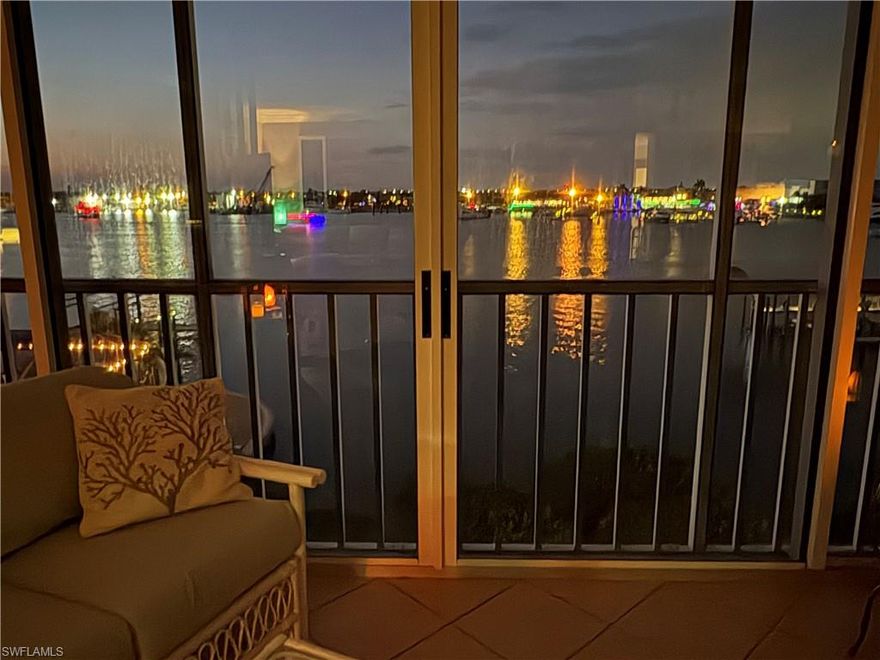 Beautiful Bayfront condo offering the perfect blend of relaxation, views and location.  This condo comes furnished.  The kitchen is a dream come true with soft pull cabinets and drawers, stand alone ice machine, Refrigerated drawer for drinks, pantry with pull out drawers, beautiful copper sink, and glass front cabinets.  From the fourth floor you can enjoy the stunning daily sunsets and peaceful surroundings while being just a short walk to Times Square where you can find Island dining, shopping  and entertainment!  
This ideal location keeps you close to the action ~ yet far enough away to enjoy quiet, serene living.  Watch dolphins glide by, manatees surface, and a school of stingrays pass through the Bay right in front of your condo! The ever-changing waterfront scenery makes every day feel like a show.  
Boating enthusiasts will love the private boat dock and covered 12,000 lbs. lift new in 2025.  This condo comes with a private garage which adds convenience and extra storage.
  
You can see the bridge from your condo so you can see when it is easy on or off the island even in the peak season.  This property truly offers the best of Fort Myers Beach living!