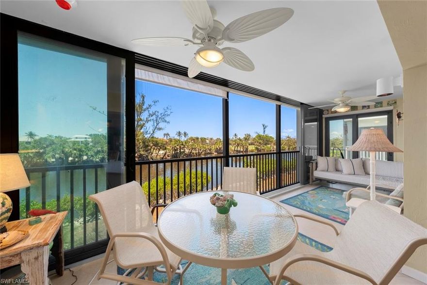 Welcome to your slice of coastal paradise! Enjoy stunning views of the Sanibel Slough from this beautifully updated condo, just a shortwalk from the Gulf beach. This home features a private elevator, a personal garage, and lots of storage. The convenience of in-unitlaundry and a relaxing porch accessible from both roomy bedrooms enhance the generous 1,900 square feet of living space, giving thiscondo the warmth and comfort of a true home. The Sunset South community is ideal for monthly rentals, making it a great option forboth investors and vacationers. Community amenities include beach access with a handy rinse-off station, a heated pool, sun patio, anda clubhouse with a full kitchen. You'll also love being close to the Sanibel Island Golf Club and the charming shops and eateries ofPeriwinkle Way. This condo is thoughtfully designed with hurricane-resistant sliders, front shutters, a sturdy steel roof, and recentupgrades like a new HVAC system following Hurricane Ian. Fortunately, the condo sustained no water damage during the hurricane, withimportant repairs covered by HOA flood insurance. Storage areas have been updated with strong, durable materials. Whether you'reseeking a smart investment or a peaceful getaway, this condo promises comfort and security. Embrace the peace and luxury of thiscoastal retreat.