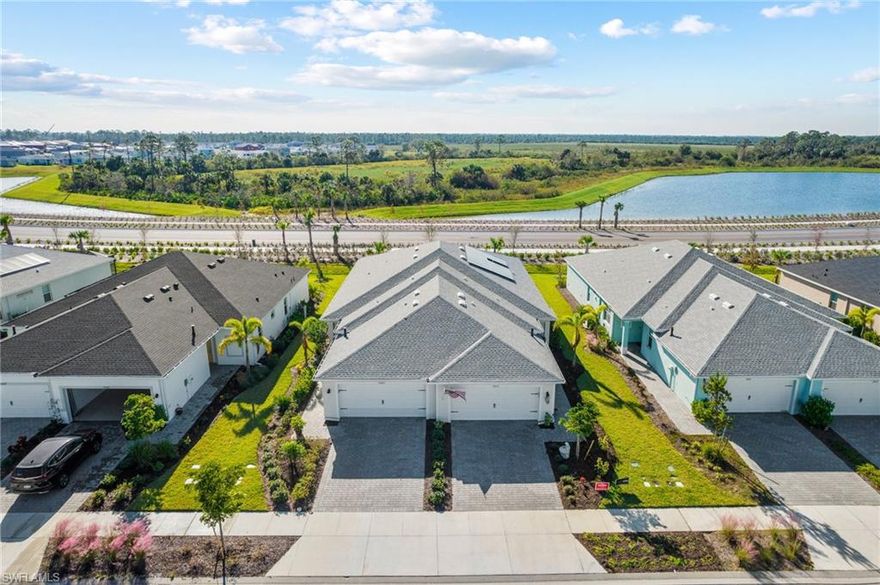 What do you get when you combine a small-town feel, flourishing nature, captivating skies, and modern technology? Babcock Ranch, the first solar-powered town, which offers all this and more. This beautiful Queen model, built by Lennar, is located in the Trails Edge Neighborhood. This Villa features a 2-bedroom split floor plan plus a den/office with French doors, 2 full baths and a two-car garage. There’s plenty of room for entertaining family and friends with an open floor plan. The large Owner’s Suite has a beautifully appointed bath with a standalone shower, soaking tub, and 2 large closets. This Villa is bright inside and has beautiful curb appeal, and upgrades including granite countertops and whole house gutters. Babcock Ranch has multiple trails, lakes for canoeing and kayaking, a large park with tennis and pickleball courts, basketball court, bocce court, playground, as well as 2 community clubhouses and resort-style pools. Enjoy the community festivals, farmer’s markets and regular social events. Conveniently located near Founder’s Square and all it has to offer. 1 Gig internet service & lawn maintenance is included in your dues.