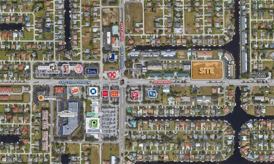 Premium 3 Acre site on Cape Coral PKWY West, just East of Chiquita Blvd. Unquestionably the best and last remaining 3-acre Multifamily site in all of Cape Coral. The seller rezoned this parcel from RML to RMM thereby increasing the density from 16/DU per acre to 25/DU per acre. Utilities are in and ALL assessments have been paid. A city of Cape Coral site plan has been approved for 72 units on this site. This site is situated in the highest $$ demographic area in all of Cape Coral, less than a 5-minute drive to Cape Harbor and Tarpon Pointe to enjoy Rumrunners, Fathoms, High Tide Social, Gather, Next Door and the Westin!!! Also, a 1-minute drive to Lobster Lady and 239 Prime. Seller financing will be considered to a qualified buyer if needed.