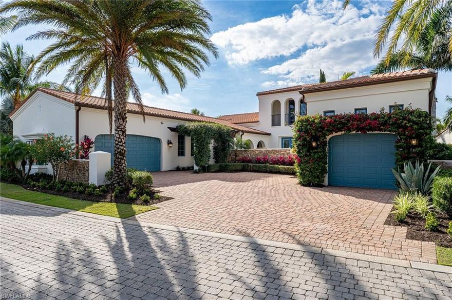 RARE OPPORTUNITY to purchase a home with a beautiful lake and garden view in Mediterra's neighborhood of Lucarno. With just over 4,400 square feet, this two-story floor plan which has won numerous accolades for its designs and built by the award winning London Bay Homes, has 4 bedrooms, 4 baths plus study. The open floor plan flows from the gourmet kitchen into the great room leading you to the outdoor dining and living area. A trio of arches frame views of a custom pool and spa, a lake and Mediterra's Parterre Gardens. An open staircase ends at a wet bar positioned to serve a second floor lounge and guest suite with a Juliet balcony, while a sun deck offers a bird's eye view of the lake and gardens.  A full one year builder warranty included! One car garage is detached, 2 car garage is attached.