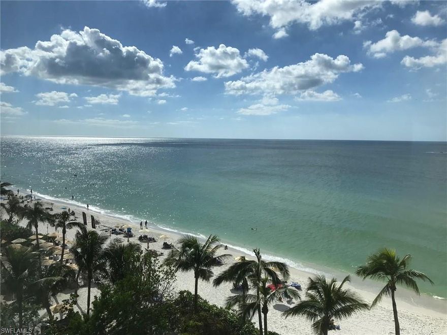 Sit back and relax to the sound of breaking waves on the beach.  Unobstructed views of sunrises to the east and sunsets to the west.  A rare opportunity to purchase a furnished residence in the luxury beachfront high rise “The Vanderbilt”.   Privacy is inherent with your own private foyer elevator opening on the sixth floor directly to your front door and access to 3,820 square feet of living area, and a generous lanai with built in grill. 
 This expansive open and split floor plan with three bedrooms, a den, and three-and-a-half bathrooms has 9 ft. ceilings throughout and lives like a single-family home.  The unit is “smart home” wired for integration of audio-video, lighting, and other systems.  The unit comes with a private completely enclosed under building enlarged two-car garage.  Centrally located, this low-density condominium has 19 residences on 11 floors and is only steps away from the Turtle Club, The Ritz-Carlton, and La Playa for beachfront dining.  Mercato is minutes away offering boutique shopping, restaurants, movies, and groceries.