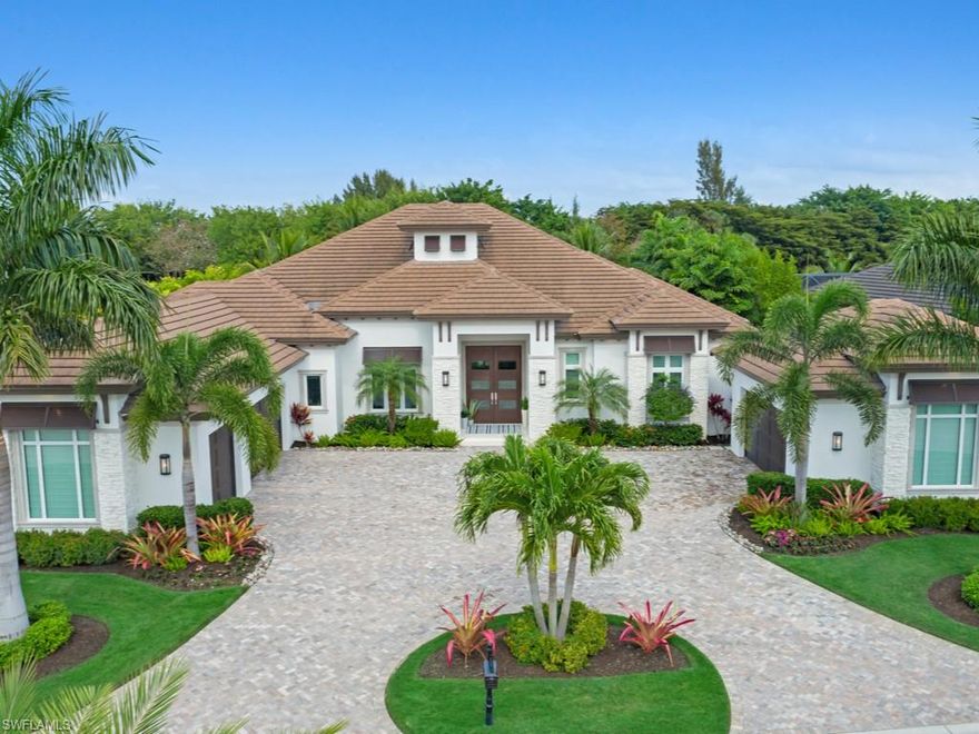 This immaculate 2017 custom-built estate home is professionally decorated by award-winning Design West Interiors and is being sold fully-furnished and accessorized for immediate enjoyment of Miromar Lakes' lifestyle. The waterfront home offers 4 en-suite bedrooms, office and billiards room in 4236 air-conditioned square feet. A pleasing palate of carefully curated whites, blues and organic tones calms the senses and complements the stunning architectural and designer detail throughout. The oversized lot affords tremendous privacy, circular motor-court, 3-car garage plus a car enthusiast's 2-bay garage. The custom salt-water pool and spa area overlook a private backyard boat dock with sundeck. New furnishings both inside and on the spacious lanai are included in this sale. Whole-house generator, hurricane impact windows, IPad controlled Sonos surround-sound, butler's pantry. Move-in ready for the buyer looking for the ultimate lifestyle in the #1 residential Community in the United States. 700 acres of freshwater lake, private white sand beaches, an award-winning beach club with restaurants, full-service spa and fitness center, tennis club, championship golf course and more await!