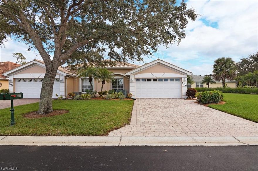 Beautifully maintained VILLA in the gated community of "The Shores". This 2 BR+Den, plus 2 -car attached garage lives like a single family home.  Ideally located on a corner lot offers a sense of privacy. Relax on the over-sized screened lanai with views of the lake and water fountain. Open floor plan with southern exposure add to the light and bright residence. Sliders across the rear of the main living area and master bedroom open to the lanai.  Location,  Lifestyle, Value! This attached villa has it all. LOCATION: Minutes to fine dining downtown, catching a sunset at the beach, and the interstate, LIFESTYLE: Gated, sidewalks for walking, fitness center, large community pool, clubhouse, tennis / pickle-ball / and bocce courts. It is an easy walk to all the amenities making this home special.  VALUE: the fees are low! $256 monthly takes care of lawn / land care, recreation facilities, basic cable/internet irrigation, pest control, monitored alarm system. Gated with great amenities...enjoy the Naples lifestyle.