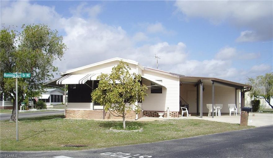 ENCLOSED LANAI OPEN VIEW LOCATED ON CORNER LOT, LARGE CARPORT AREA UP TO 3 CARS, OVERSIZED SHED W/LAUNDRY, EXTRA ADD ON SHED FOR GRILL OR EXTRA STORAGE, FURNISHED, REFRIGERATOR, RANGE, WASHER, DRYER. REPLACED HOTWATER TANK, WASHER & DRYER. JAMAR INSTALLED ROOFOVER PERMIT 2003. LARGE KITCHEN/DINING. 2/2. OWN YOUR LAND. LOW MAINT FEE $99/M0. LAKE, FISHING PIER. FRIENDLY NEIGHBORS, TONS OF ACTIVITIES: DINNERS, DANCES, POOL, SPA. AQUACIZE  & OTHER EXERCISE CLASSES, EXERCISE ROOM, BILLARDS, CARDS, CRAFTS, BINGO, DARTS, GOLF & BOWLING LEAGUES, AWARD WINING SHUFFLEBOARD TEAMS, BOCCI & MORE. COME ENJOY YOUR RETIREMENT YEARS IN A GREAT 55+ COMMUNITY AND FUN IN THE FLORIDA SUNSHINE. 'SORRY NO PETS IN THIS AREA".