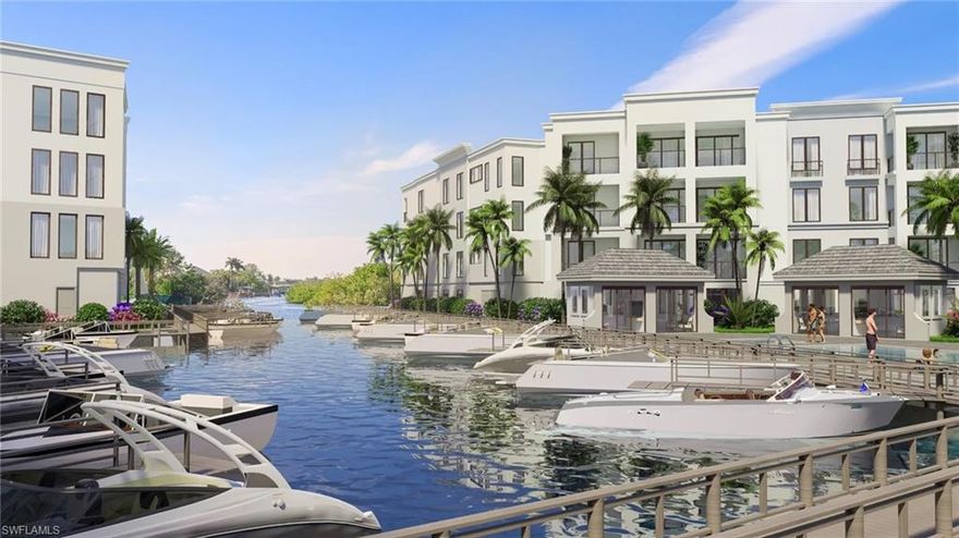 Aurora was meticulously planned and designed to provide its residents carefree living with all the features and amenities of a waterfront single family luxury home. The impressive interior features include open floorplans designed to maximize the wide views of the Imperial River, state of the art kitchens with gas Wolfe ranges, SubZero refrigerators custom kitchen cabinets to the ceiling, Quartz countertops, wood flooring throughout, 11’ ceilings, fireplaces, lanais with electric screens shutters, summer kitchens with gas grills, all bedrooms have en suite bathrooms, 2 - 4 garages with large storage areas, plus piece of mind of latest hurricane codes, a whole building natural gas generator and ISO 4 non-combustible construction for the lowest possible insurance rates. The exterior amenities are just as impressive with gated entry, state of the art boat docks with lifts provide premier boating and direct Gulf access for purchase, Clubhouse with fitness, kitchen for parties, indoor outdoor bar all overlooking the tropical resort style pool and the marina, plus optional air-conditioned cabanas. Aurora also offers the perfect location, a private riverfront setting yet easy access to US 41, shopping, entertainment and the beach. Condo 201 in Building II is located on the 2nd floor end where all views are of the Imperial River and Nature. This condo offers over 4,180 total square feet of living space plus the garage and storage. Features include a large walk behind bar with seating for eight, 4 bedrooms with den option, 4 1/2 baths, large living areas and over 844 sq ft outdoor covered lanai/balconies with summer kitchen with natural gas grill and electric screens & shutters. Now accepting reservations for 2027 delivery at initial pricing. All site work, pilings, and pads complete. Note: Coming soon - Windsor Road will be extended behind the Publix shopping center to US 41 for easy access from Aurora to US 41 without the need to drive to Bonita Beach Road. Property photos contain virtual renderings. Limited Air conditioned Cabanas available for purchase.