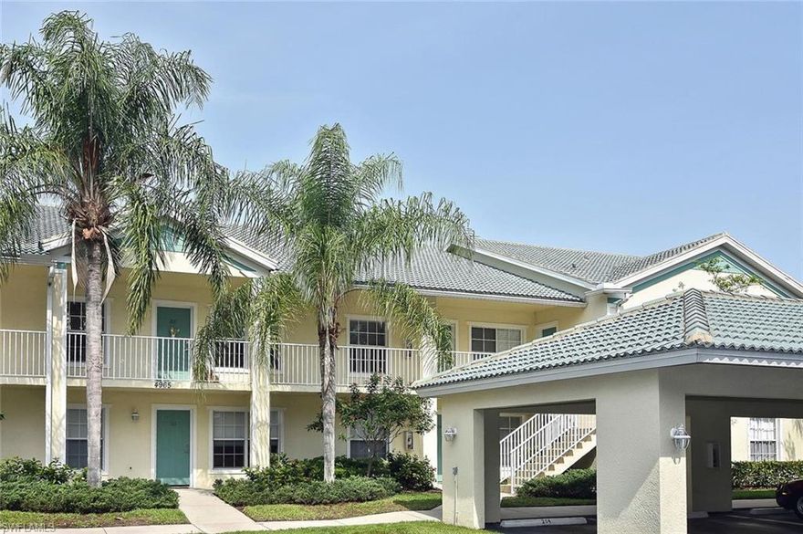 Move in Ready 2 Bedroom + Den with 2 full bathrooms in the lovely Bermuda Palms in North Naples. New carpet in the Master and guest bedrooms and freshly painted , this second story condo boasts 1,377 square ft. The kitchen opens to spacious dining & living room area. Large master bedroom features a walk-in closet and en-suite bath , with dual sinks. This split floor plan allows privacy for the 2nd bedroom and bathroom. Through the sliding glass door , enjoy the lake views and evening sunsets from the covered screened lanai.  Large Den with  closet ,  can be used as an office or game room. The community has a heated pool and spa and is only a very short ride to Delnor-Wiggins State Park Beach and Vanderbilt Beach as well as to downtown Naples , the new SEED to Table , and access to I75. Detached Covered Carport #204 right in front of the unit.