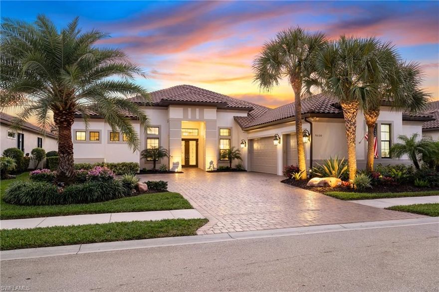 LIVE A VACATION LIFESTYLE IN ESPLANADE! FULL GOLF MEMBERSHIP included! Built in 2018, this stunning “Mercede” floorplan home sits near the end of a quiet cul-de-sac street on a preferred SOUTHWESTERN REAR FACING lot overlooking a wooded preserve area. Offering 3,660 sq ft of luxurious living space, this thoughtfully designed home features 3 bedrooms, den, bonus room and 3.5 baths with soaring 12-14’ ceilings throughout the entire home. An open-concept great room that seamlessly extends to the lanai through a 16’ sliding glass door make this home perfect for entertaining. The kitchen is a chef’s dream with Monogram appliances including a brand new GAS six burner cooktop, double wall ovens, built-in refrigerator/freezer, quartz countertops, and an abundance of raised panel cabinetry. The primary suite is a private retreat with his & hers custom closets with built-ins and a spa-inspired bath featuring dual vanities and an oversized shower with four shower heads including two rain showers. Two additional guest suites, each with their own ensuite bath, provide comfort and privacy. Designed for indoor-outdoor living, the expansive lanai boasts 800 sq. ft. of covered space and a massive outdoor kitchen/bar which will be the envy amongst friends. The massive custom saltwater gas-heated pool is sure to impress with its sunken dining table with seating, sunshelf, raised spa, two fire bowls, and five  water fountains - all surrounded by a travertine marble deck. This home is 100% storm ready with hurricane impact windows/doors, electric motorized roll down hurricane screens on the lanai, and whole house generator. A long list of special features include: air conditioned three car garage with finished floor and storage cabinetry; lush landscaping around the entire property with landscape lighting; two zone AC; wood look porcelain tile floors throughout the common areas; brand new carpet in the bedrooms/den; freshly painted interior/exterior; and more! This extraordinary home offers the perfect balance of elegance, comfort, and resort-style living—enhanced by the included full golf membership in one of Naples’ most coveted communities. Esplanade Golf & Country Club of North Naples offers a true “Lifestyle Community” with world-class amenities, including a resort pool with cabanas and the popular “Bahama Bar,” tennis, pickleball, bocce, a 14-mile network of bike/walking trails, and an 18-hole private golf course. The impressive 15,000 Sq Ft clubhouse features a restaurant, bar, wine-tasting room, wine lockers, and a Starbucks-style café. Best of all, the property’s landscaping, irrigation, golf membership, and all community amenities are just $3,832/quarter — no additional fees or memberships required! COMING SOON TO ESPLANADE (2026): Fully renovated and expanded poolside Bahama Bar; expanded outdoor bar at the Barrel House; expanded golf practice range; and an AIR CONDITIONED INDOOR PICKLEBALL COMPLEX with four indoor courts. NON FLOOD ZONE/ZONE X!