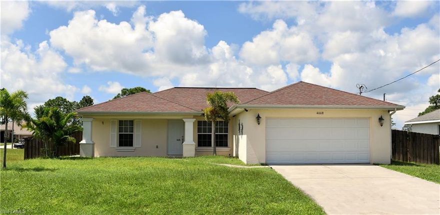 Nice 3 bedroom and 2 bath, 2 car garage home in NE Cape Coral. Open concept great  for entertaining. Nice fenced yard for your four legged friends. Near Gator Circle and easy access for commuters near US 41. Near shopping and schools. Freshly pained on inside and newer carpet. Kitchen is open to the great room and has a pantry. Separate laundry room off kitchen with extra closet. This home has impacts window.