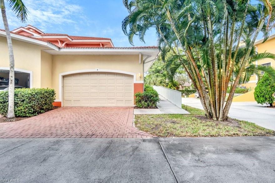 This beautiful and spacious end unit coach home features 3 bedrooms, 2 bathrooms, and a large attached 2 car garage. You will love the modern open floor plan, generous-sized bedrooms, high ceilings, and all the natural light. There’s a great view from the screened patio, which you can access from the living room or primary bedroom. This is a small, quiet community with a nice community pool for you to enjoy. Amazing convenient location close to everything!  Close to several points of interest, like Ft. Myers Beach, Southwest Florida international airport, Florida Gulf Coast University, Coconut Point mall, Miromar Outlets and many great stores and restaurants. Residents also love that it’s less than a mile to the nearest marina.