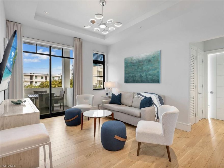 LOCATION! Positioned in the heart of downtown Naples and just eight blocks from the Gulf of America, this 2021 built two bedroom, two bathroom condo offers an exceptional location paired with rare daily rental flexibility. The ability to rent up to 365 times per year allows for daily rentals, creating a significant advantage in the Naples market. This level of rental allowance provides owners with the opportunity to generate income throughout the year, including during peak season, holidays, and special events. Daily rental capability supports shorter stays that align with strong visitor demand in the downtown Naples area, while also allowing owners to balance personal use with rental opportunities without long minimum stay requirements. Its prime setting places it near the beach as well as the shopping, dining, and cultural attractions that define the Naples lifestyle. Fifth Avenue South and Third Street South are nearby, offering a wide range of restaurants, boutiques, galleries, and cafes. Cambier Park, the Naples Pier, and numerous local events contribute to the area’s active and desirable atmosphere year round. The neighborhood blends residential streets with vibrant commercial districts, appealing to both full time residents and visitors. Proximity to the beach and downtown amenities further supports consistent rental demand and enhances the value of this central Naples address. Built in 2021, the property combines recent construction with a highly sought after location. The condo features a well planned layout with two separate bedrooms and two bathrooms, providing comfortable day to day living along with flexibility for guests. It is offered fully furnished, allowing for immediate occupancy. Finishes and furnishings reflect a contemporary style that complements the newer construction, creating a clean and cohesive interior throughout. A covered parking space located beneath the building adds convenience and protection from the elements. In a downtown setting where parking can be limited, this feature provides an added level of ease. Secure building access and modern construction standards further contribute to the overall appeal.