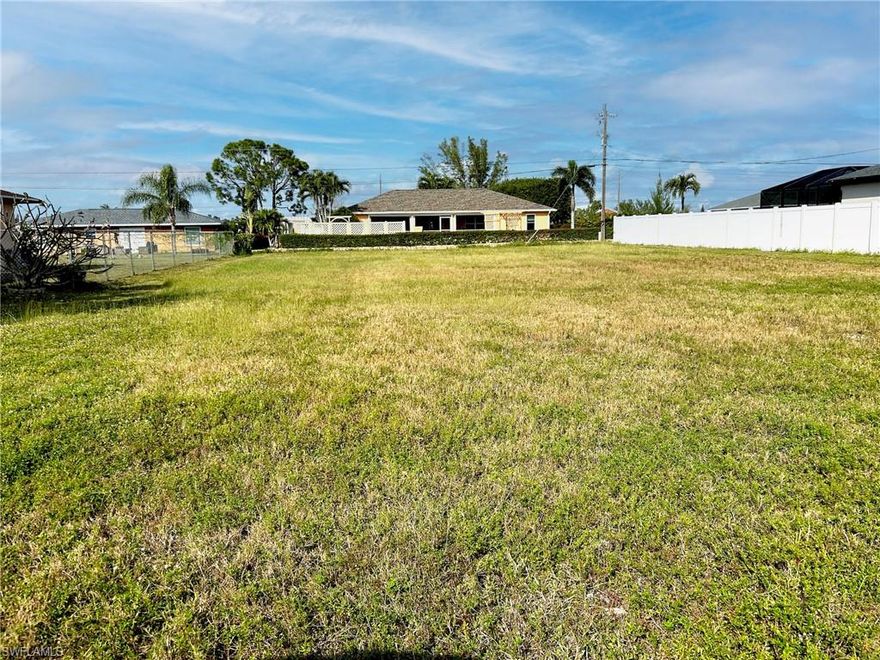 Vacant lot includes just under a quarter-acre of land located in quiet neighborhood in Southwest Cape Coral near Skyline Blvd and Veterans Memorial Parkway. Conveniently situated near five local schools: Skyline Elementary School, Patriot Elementary School, Challenger Middle School, Cape Coral High School, and The Cape Academy. New shopping complex just two miles away includes: Lowes, Target, Publix, and more. Enjoy easy access to Midpoint Bridge via Veterans Memorial Parkway.