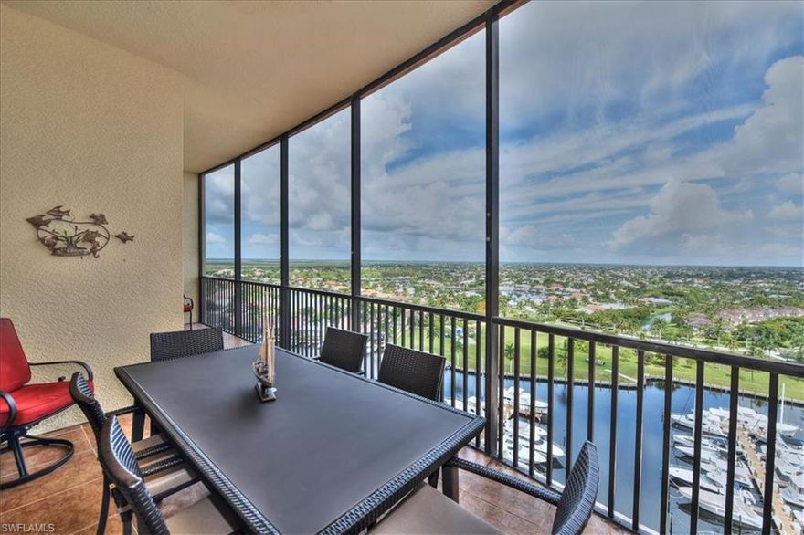 If your buyer is looking for "Penthouse Luxury", this is it!  This Penthouse Unit which is being offered "Turnkey" has Spectacular Marina Views that you see as soon as you open the door!  This gorgeous unit is beautifully decorated and comes with "Top of the Line LG Studio Black Stainless Appliances (2018) and Black Stainless Samsung Large Capacity Washer & Dryer (2018).  The A/C has also been upgraded with a Lennox High Efficency Unit with Wi-FI Thermostat (2018).  This Cayman floorplan offers two bedrooms and 2 baths with a split bedroom floorplan.  The updated kitchen, offers a breakfast bar which looks out through the dining area, and great room straight to the view!  The lovely screened lanai includes a new 7 piece Portofino Outdoor Dining Set.  This unit comes with 2 Assigned Parking Spaces on the 3rd Floor of the garage.  Cape Harbour offers Two Swimming Pools, Clubhouse, Exercise Room, Marina, Restaurants, Boutique Style Shops, a Boat Ramp, Tennis Courts and Live Music Events.  Come to Paradise, this can be your new home!