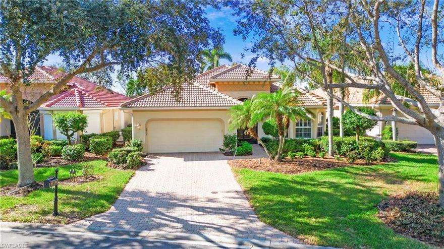 Current mortgage is assumable by the buyer with lender approval - potentially saving the new owners hundreds of dollars per month vs the current average market interest rate! Welcome to this beautiful 3 bedroom, 2 bathroom home in the prestigious gated community of Masters Reserve at Lely Resort. This home offers an ideal blend of comfort, elegance, and convenience, with LOW HOA fees. Step inside to find a well-appointed kitchen featuring granite countertops, elegant tall cabinets, and stainless steel appliances, perfect for the home chef. The open floor plan flows seamlessly, leading out to an expansive lanai with a private pool and spa, where you can relax and enjoy sweeping views of the lush golf course. Located on the Mustang Course, the sunset views across Hole 2 set the view from this home's lanai in a class of their own! The home includes hurricane shutters for added safety and custom cabinets in the garage for ample storage. Masters Reserve is located in one of Naples’ most desirable areas, just minutes from world-class dining, shopping, entertainment, and beautiful white sand beaches. Embrace the best of laidback Florida living in this charming home that perfectly combines tranquility, luxury, and prime location. While membership to the Player's Club and Spa is NOT required, a transferable membership is available if desired.