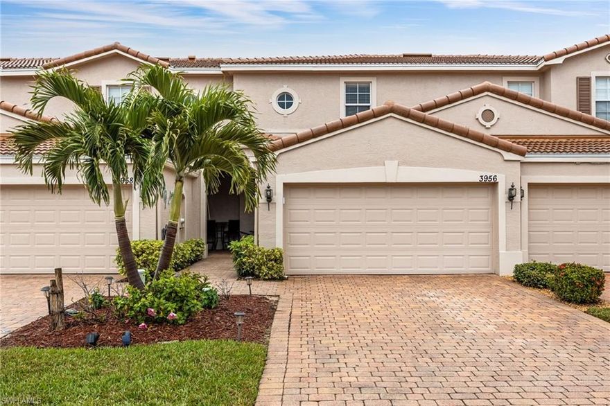 Check out this townhome where comfort and convenience come together! Located in a gated Fort Myers community. Bright and open downstairs with a large eat in kitchen that has a pantry and entrance from the garage. The living and dining room are open and have a slider door the private screened lanai. A convenient half bathroom downstairs plus a storage closet make it complete. Upstairs has the main bedroom with high tray ceiling , a walk-in closet and bathroom with separate soaking tub, shower and 2 sink vanities. The guest bedroom also has a walk in closet and private bathroom. A practical laundry closet and some additional storage complete the upstairs. Fresh interior paint, brand-new carpet upstairs, new blinds, and updated smoke detectors make this home move-in ready. The San Simeon community residents enjoy a beautiful clubhouse, resort-style pool, fitness center, and a play area. This is low maintenance living with a welcoming neighborhood vibe. Don’t miss your chance to call it home!