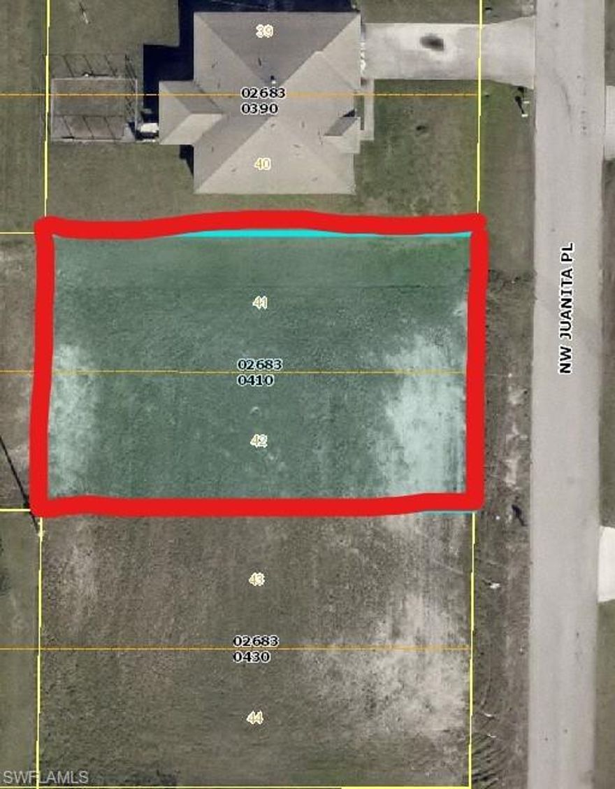 Welcome to 1418 NW Juanita PL, a remarkable piece of vacant land located in the beautiful city of Cape Coral, Florida. Situated in a prime residential area, this property offers an incredible opportunity for those seeking to build their dream home or make a wise investment in one of the most desirable regions of Southwest Florida.

Spanning across 10,019 sq. feet / 0.23 acres, this lot provides space for various construction possibilities. The land allows for versatile architectural designs and flexible layouts. With a flat topography, the property offers ease of construction, making it an ideal canvas to bring your vision to life.

In terms of convenience, this property is ideally situated near various amenities and services. Shopping centers, supermarkets, restaurants, and entertainment options are just a short distance away, ensuring that daily essentials and leisure activities are within easy reach. The proximity to major transportation routes grants quick access to nearby cities, such as Fort Myers and Naples, as well as pristine Gulf Coast beaches, allowing for endless adventures and exploration.