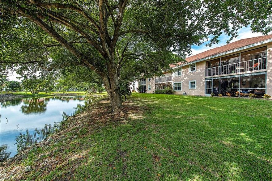 This second-floor end-unit condominium offers split bedrooms, vaulted ceiling in the living room, a spacious screened-in lanai with a large storage closet and stunning views of beautiful shade trees and tropical lake. The building is at a dead-end, so away from traffic and road noise.  Offered turnkey-furnished, so it is the perfect winter retreat or, if you like, as your year-round residence. Great location with lots of local shopping, including Costco, fine dining and only minutes to the beach, downtown Old Naples, Mercato and easy access to I-75. Miravista is in Forest Lakes, which is home to Quail Run Golf Club, a member-owned private golf club with affordable buy-in and annual dues. You can have it all here at Miravista — great price, low annual fees and the perfect location. Selling as-is but move-in ready for the upcoming season.