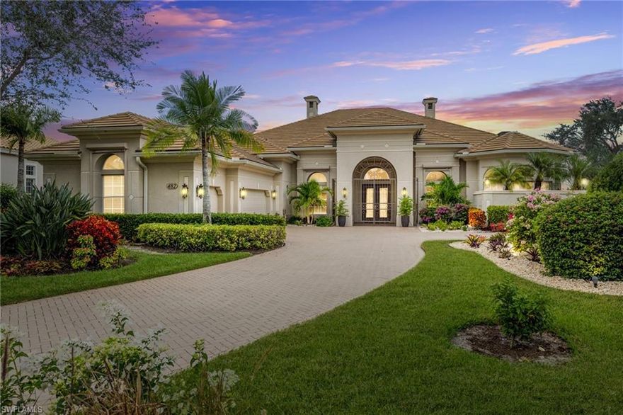 Welcome to one of Naples' most coveted gated Golf Communities - The Vineyards. This grand estate home is located in Terracina, on a private cul-de-sac, featuring direct views of the water, as well as views of Vineyard’s award-winning 36 Holes of Championship Golf. Sitting atop a 2/3 acre lot, this highly desirable Waterford floor plan boasts 4 bedrooms + den, including the oversized primary bedroom suite, 4.5 baths, just under 4,500 SF, with an wonderfully large chef’s kitchen, complete with Taj Mahal countertops, a centric island, and ample seating for entertaining. Attention to detail and superfluous craftsmanship are on display throughout, including the large formal dining room, and the lavish great room with its soaring ceilings. The massive 1,200 SF covered lanai boasts soaring ceilings, and is outfitted with a built-in kitchen, wet bar w/ separate dining and lounge areas, and an oversized pool and spa, all brought together by the built-in LED TV. Additional upgrades include, a new roof (2019), upgraded AC units with extended warranties, new hot water heaters, plantation shutters, shades and complete hurricane protection. The Vineyards is highly regarded as a Top Community in Naples, boasting a fully renovated Clubhouse, Gym and Golf, while conveniently located around everything Naples has to offer.