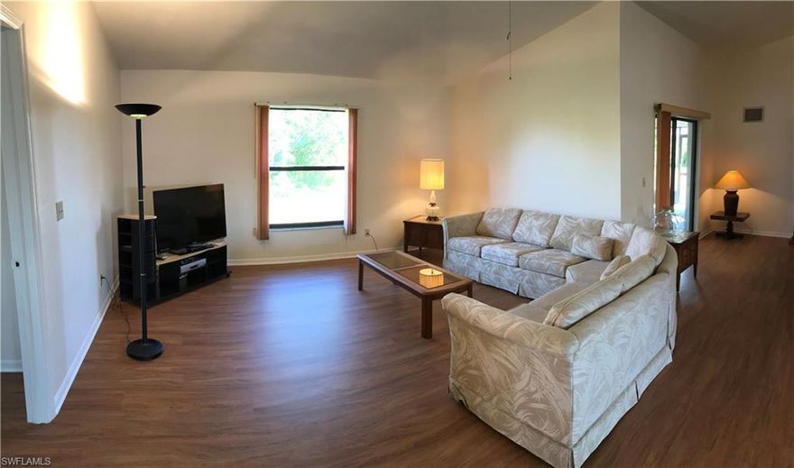 Larger home with plenty of room to add another bedroom if desired. This wonderful home offers newer exterior stucco paint, brand new floors throughout, and new interior paint. Home has an large open floor plan for spacious living and or for potential conversion into more bedrooms for a larger family seeking a larger home. Covered private lanai with larger backyard area awaits your landscaping touches. Your own master bedroom suite arrangement with private bath, large walk-in closet and private access to lanai. Large formal dining room for entertaining guest and or a large eat-in kitchen breakfast area. This rarely available larger square foot home comes with a large two car garage. Home is full of possibilities and awaits your final touches. Home is conveniently located to many amenities including shopping schools.