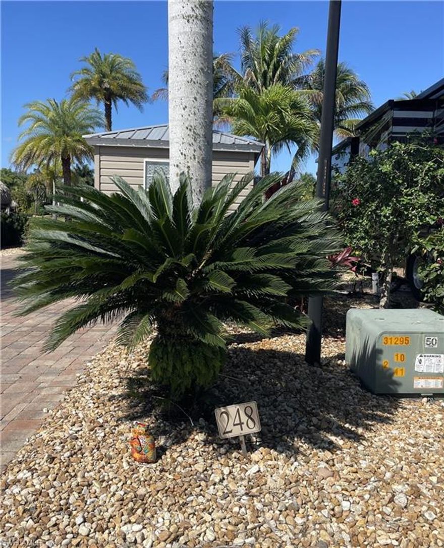 Welcome to Lot 248 at Cypress Trail RV Resort. A 5-star-rated resort located in beautiful southwest Florida in Fort Myers East off I-75. This 35 x 90' East Lake view lot is perfectly located while providing everything you need for peace of mind. The beautiful view of the fountain in the middle of the lake, makes this a breathless spot here in this resort, especially at night with all the beautiful lights around the lake. This class A only lot is ready for any 50- or 30-amp service RV, water/sewer, fiber-optic high-speed internet, and over 75 cable television channels. This electric ready Tiki comes with a round table with chairs and a ceiling fan. This tiki is ready for your relaxation with friends and family while enjoying the beautiful view of the lake.  This lot contains a finished 8x15' Amazon Shed with everything you need inside, including vanity with a sick, a toilet, a 42-inch tv and a refrigerator. A shower can easily be added to this beautiful now casita.
The club house is just down the street, accessing all the wonderful amenities, like the pool, gym, laundry, library, pickleball, tennis, bocce, shuffleboard and a large ball room. This resort has so much more to offer like live music concerts, dance events, fun excursions, craft shows, and so much more.
The club house is just around the corner, accessing all the wonderful amenities, like the pool, gym, laundry, library, pickleball, tennis, bocce, shuffleboard and a large ball room. This resort has so much more to offer like live music concerts, dance events, fun excursions, craft shows, and so much more.
This resort gives you quick access to all of southwest Florida's gorgeous beaches, in addition to Fort Myers Beach and Sanibel Island.