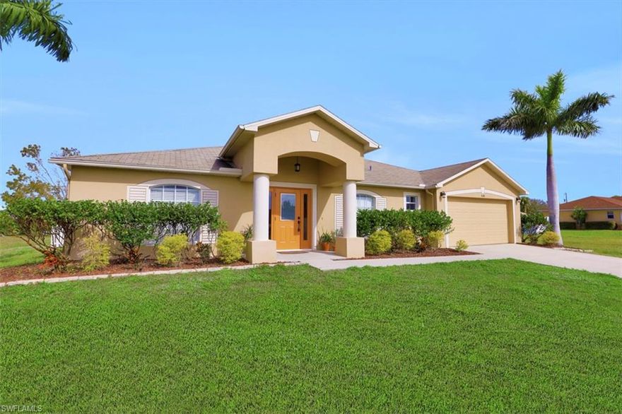 Spacious 4 bedroom 2 bath house conveniently located.  Formal dining room could also be used as a den.  Updated and upgraded bathrooms and kitchen.  All new plumbing fixtures.  Kitchen includes upgraded cabinets with granite counter tops, stainless steel appliances, and island with room for bar stools.  Large patio and backyard with plenty of room for pool.  Huge Master bedroom with walk-in closet and large master bath.  Open concept with split bedroom floor plan.  Quiet street with quick access to Pine Island Road.  Short trip to restaurants and shopping.  Oversize garage with epoxy floor.  Incredible value for all this space! All assessment will be paid at closing.