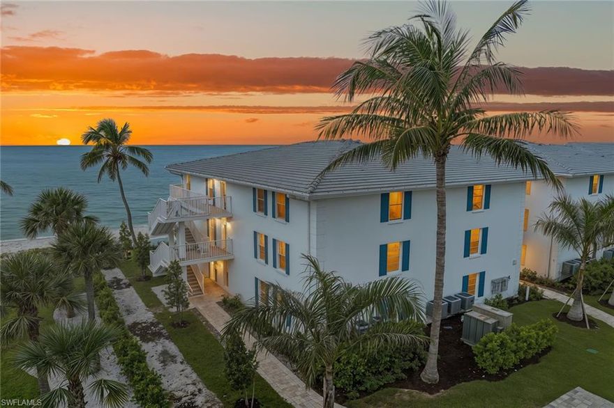 Wake up to uninterrupted Gulf views from every window in this rare corner residence, where the sights and sounds of the water become part of daily life. This thoughtfully designed two-bedroom, two-bath condominium offers one of the closest connections to the Gulf available, with no setbacks to distract from the natural beauty beyond.
Located in the distinctive Vanderbilt Club, the home embraces a relaxed, old-Florida sensibility with carefully curated rustic details. Hallways and arches have been opened to draw the eye outward, allowing light and water views to flow effortlessly through the space. Soft, layered paint finishes capture the changing hues of sunset, subtly enhancing the Gulf backdrop. The expanded great room, created by removing a wall, delivers an open, calming layout ideal for modern coastal living. The primary suite offers a spacious walk-in closet and a private en-suite bath, while authentic interior doors imported from Argentina add character and quiet craftsmanship throughout. Impact-rated doors and windows provide peace of mind without compromising the view. With low HOA fees and boat slip rentals available just across the street, this residence offers a rare blend of simplicity, serenity, and convenience. Whether as a full-time retreat or an investment opportunity, this is an inviting space designed for a more mindful, coastal way of life.