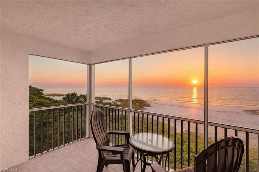Rarely available Vacation Villas one bedroom unit directly overlooking the Gulf! This unique smaller condominium building is located on the quiet northern tip of the Island and offers unbelievable views of the beach, dunes and sunsets over Sanibel! Spacious interior and nicely redone interior with new kitchen and bathroom.  Beautiful plank tile flooring.  Granite counter tops in kitchen and island.  Attractive Coastal decor.  Weekly rentals and Pet allowed for owners. Watch the sunset from your living room! Right next to secluded and quiet 17 acre Bowditch Point Beach & Bay regional park which encompasses the entire north tip of the island.  Walking distance to the Pink Shell Resort with two dining establishments, and Tiki bar open to the public. Some photos have been enhanced. Great property to use as a residence, vacation property, and/or for rental income. PRICED TO SELL !