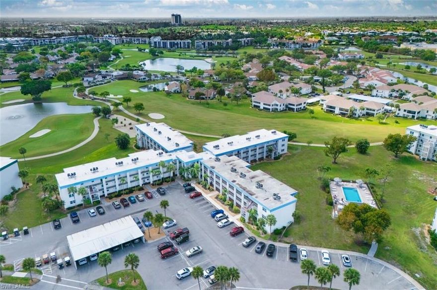 This spacious 1-bedroom, 1-bath condo is Turnkey-Furnished and available now in Seven Lakes Golf & Tennis Community! Beautiful southern golf course views on fairway 18. The Augusta Floor Plan offers 811 sq. ft. of comfortable living! Quality furnishings and is move in ready! The kitchen features granite counter tops and wood cabinets. The bathroom is updated and features an extra sink vanity in dressing area and large walk-in closet. Walk-in tile shower. Hurricane-resistant windows in kitchen and bedroom. Luxury vinyl flooring. Major systems are updated, including A/C (2016) and hot water heater (2023). Includes carport #10. Additional highlights include exterior storage, complimentary same-floor community laundry. The building has a freshly painted exterior, new landscaping, new patio tables and chairs. All assessments are paid. Seven Lakes is a bundled golf, 55+ active adult community featuring a newer executive golf course and resort-style amenities: • 6 heated pools • 6 Har-Tru tennis courts • Pickleball, shuffleboard & bocce ball • Fitness center, billiards, wood shop, library & card rooms • On-site restaurant • Full-time recreational staff with dinners, movies & dances. Pet-friendly (1 pet under 25 lbs) with a 24-hour manned guard gate. The monthly fee includes bundled golf for two, cable, Wi-Fi, water, sewer, trash, building maintenance, and structure insurance—you only pay for electricity! No golf transfer fees, no green fees, and no food minimums. Conveniently located just minutes from restaurants, beaches, and RSW Airport. Come experience the lifestyle—this is Florida living at its finest!