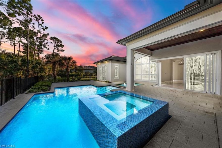 This contemporary coastal beauty, is the picture of luxurious living. With gorgeous vaulted ceilings, bright interiors, stunning lighting, and marble flooring throughout, you’ll fall in love from the moment you step in. This home features four spacious en-suite bedrooms with oak flooring, an owner’s suite with a spa-like bathroom and his and hers closets and toilets, as well as two den areas for additional living space, one of which sports gorgeous herringbone hardwood flooring. The spectacular kitchen with custom cabinetry, and a full wet bar is a cook’s delight, and double quartz islands steal the show. Featuring unparalleled indoor/outdoor living, with an east-facing entertaining and lounge space that includes an outdoor kitchen, fireplace, and modern pool with a spa and water features. You’ll also find a putting green that doubles as a dog run! A 4.5 car garage offers room for vehicles, storage, and a golf cart for easy transportation within the Quail West community. This smart home includes a Control 4 system, Lutron lighting, retractable lanai screens, and Honeywell humidification and sanitization system. Every detail is state of the art and designed with luxury in mind!