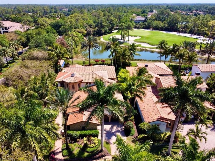 Immediate golf available! This former model home is situated on a premium lake to golf course view home site within the centrally located Cortile neighborhood. The kitchen was recently renovated and wall removed to showcase the incredible views. A rare second catering kitchen, dining room with wine cellar, courtyard, renovated pool/spa, and spacious upstairs bonus room add to the luxury upgrades found throughout. The Mediterra Golf and Beach Club offers multiple levels of membership. Buyer to assume CDD.