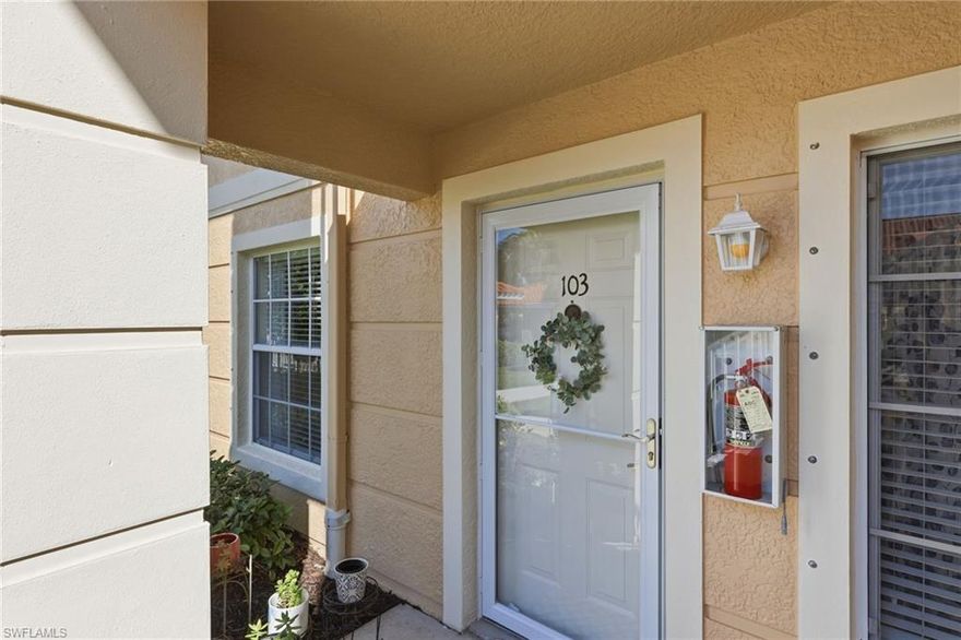 Beautiful move in ready FIRST FLOOR condo with a prime lake view in a highly desirable community packed with resort-style amenities! Updated laminate flooring that flows throughout, giving the home a bright, modern feel. The open-concept living area features a spacious living room, large dining room, and plenty of natural light. The eat in kitchen is light and functional with white cabinetry, ample counter space, stainless steel appliances and a breakfast bar that opens to the dining and living spaces. The primary bedroom is a peaceful retreat with an en suite and direct lanai access. A dedicated office/den offers flexibility for remote work or hobbies. Enjoy your screened in lanai overlooking a beautiful lake - perfect for your morning cup of coffee, or evening glass of wine! Enjoy all the amenities Bonita Fairways has to offer including a sparkling pool, clubhouse, pickleball, tennis, fitness center, and golf! Plus, great central Bonita location, close to shopping, restaurants, beaches, and highways!