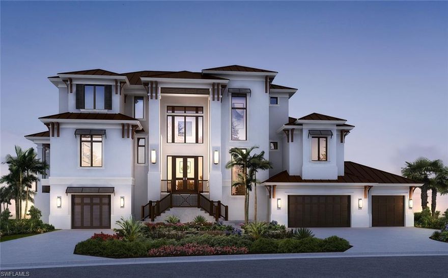 BOATER’S DREAM…GULF ACCESS PROPERTY.  NEW CONSTRUCTION with completion February 2021. This coastal contemporary home was designed to encompass panoramic views & beautiful sunsets overlooking the widest part of Little Hickory Bay facing Barefoot Beach & the Gulf of Mexico to the west.  It includes a private dock with two lifts & new 180' seawall constructed in 2020.  Furnished & professionally designed, this 5BD/5.5BA has an open floor plan featuring a Chef's kitchen & island, SubZero & Wolf appliances, outdoor grill & living area with fireplace, motorized shutters & screens. Grand living & dining area with cathedral ceiling & custom cable wine system in the great room, tankless gas hot water, dual master suites, dual laundries, built-in closets, Andersen impact windows, elevator, metal roof, infinity pool & spa, gas fire pit, 4+ car garage with bonus space & is built to the most stringent Collier County building codes. For those who want a one-of-a-kind location, the adjacent 80’ waterfront lot is available for a large private waterfront compound, guest house or RV storage. No HOA Fees! Convenient to Coconut Point Mall & Mercado with easy access to I-75 & SW International Airport.