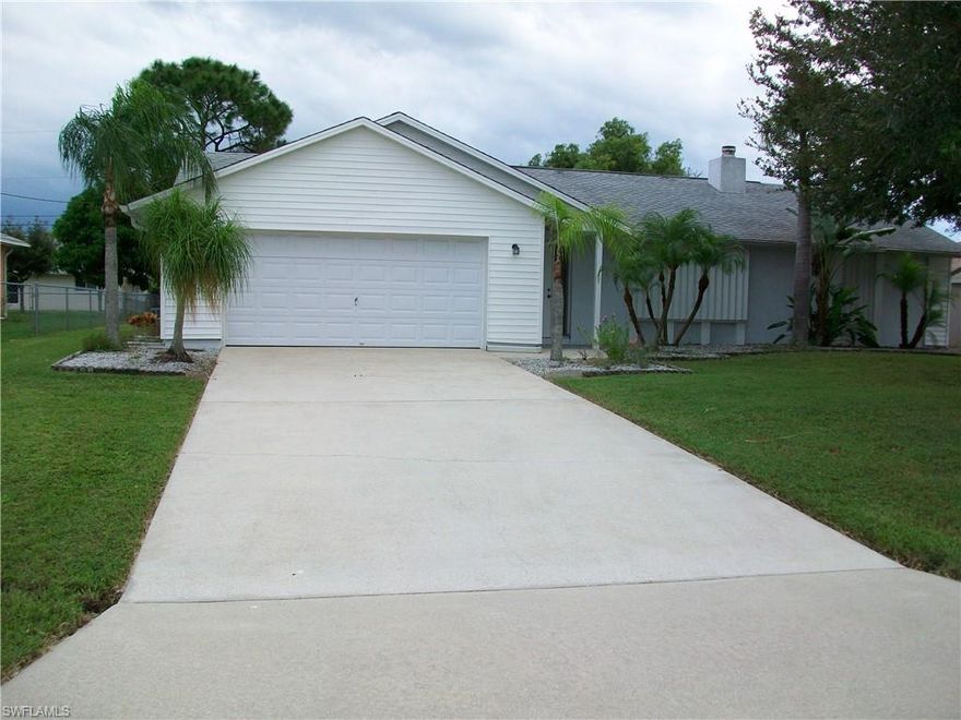 GREAT LOCATION of this charming 3/2/2 close to Cape Coral hospital, yet quiet and peaceful, will sell this home. Across from lovely homes on Freshwater canal leading to a large lake. Split plan with big main bedroom, shower in adjoining bath. FIREPLACE in living room! Furniture is included. Kitchen has a large pantry. All assessments in and paid. NO flood insurance necessary, home is in a no-flood zone. Easy to show. Must see.