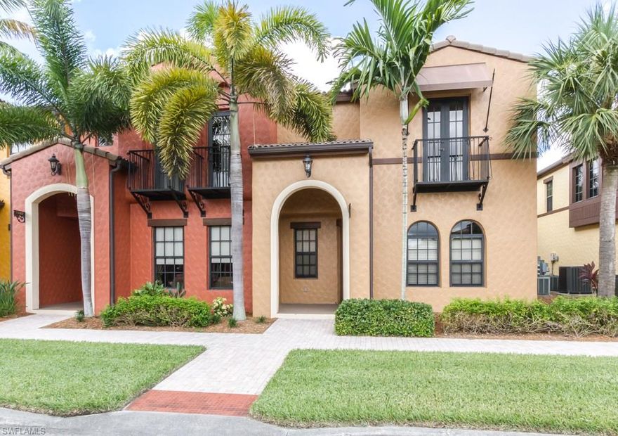Terrific END-UNIT, Santa Ana town home in the amazing neighbourhood of Ole in Lely.  This home has a wonderful floor plan with all the bedrooms upstairs, a loft area with a desk, and a great Living Room/Dining Room downstairs with half bathroom and spacious kitchen.  The kitchen has granite counters, lovely cabinets and is open to the living space.  The home has recently been painted and new carpet installed.  Ole has incredible amenities including the tropical pool area which is a very short walk from your home!  The home has a 2 car garage and space for guests also.  Only residents of the four surrounding buildings can access these great amenities which has hammocks and grills for entertaining. Ole Town Center is complete with theater, several dining choices, resort pool and kiddie pool, volleyball, tennis and fitness center, wide and well-lighted sidewalks, fountains and water features. Lely has two golf courses open to the public within just a short distance and you can be in Olde Naples in about 15 minutes.
