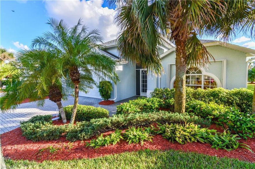 Very well maintained, move in ready home in the gated, boating community of Palm Island.  This 2 bedroom + den, 2 bath home has 1,555 sq. ft. of living space, and a large screened in lanai that looks onto a lovely lake with fountain.   Features of this home include a very spacious, split bedroom open floor plan, screened  entry, eat in kitchen with pantry, solid surface countertops, large walk-in closet in master, accordion hurricane shutters, and more.   Low HOA fees of $200.00 per month include lawn care, edging, tree and shrub trimming, mulch, irrigation, and exterior pest control. There is a community boat ramp, community boat dock, large heated resort style pool and spa, an activity room, and tennis court. Palm Island is located within minutes to downtown Fort Myers, close to shopping, restaurants, schools, and hospitals.  Bring your buyers – they are going to love this home and the Palm Island Community!